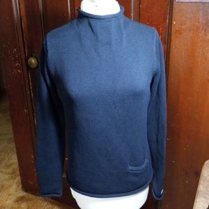 Tommy Hilfiger Vintage sweater rolled hem pocket crew neck navy pullover small